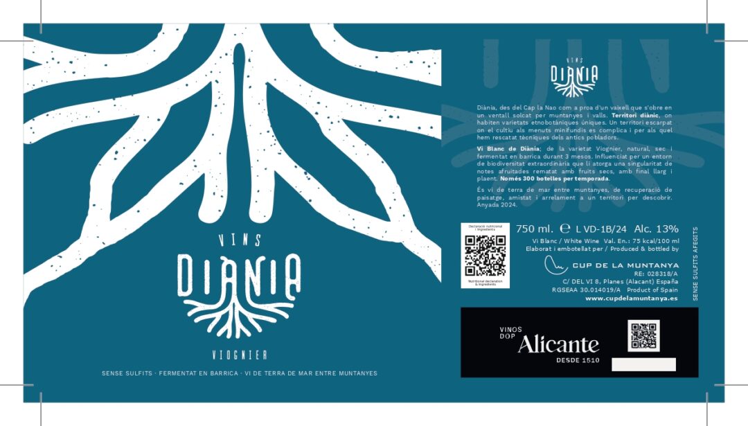 Vino blanco Diània Blanc Viognier natural barrica 3 meses